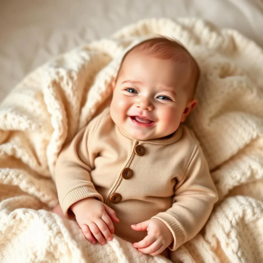 Complete infant clothing bundle taupe romper on happy baby