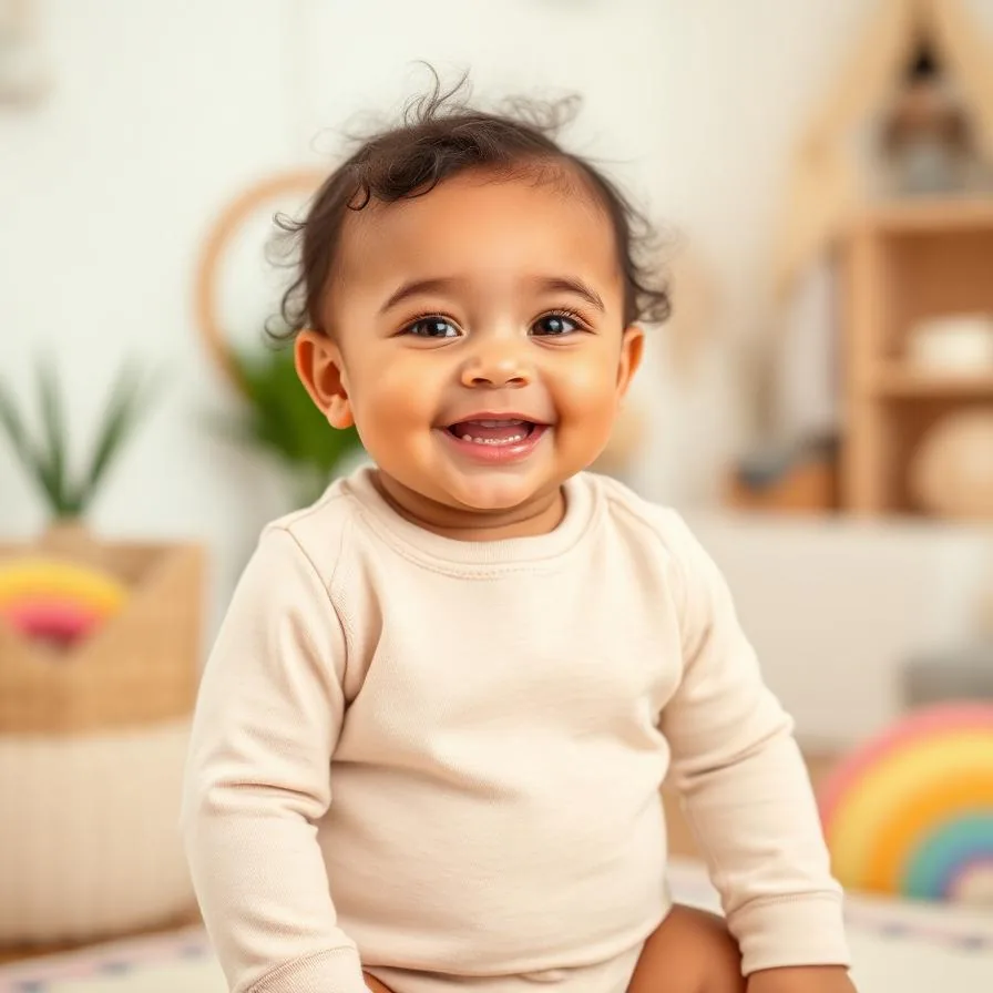 Essential baby layette collection bodysuit on cheerful baby
