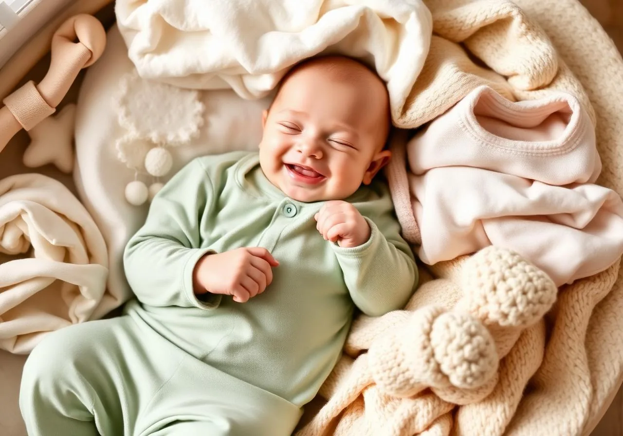 Organic cotton gender neutral baby starter kit 20 piece bundle laid out neatly